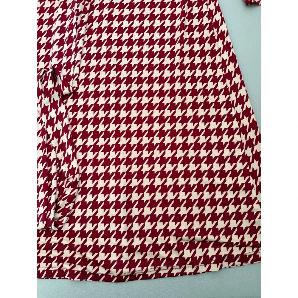 Romeo & Juliet Couture Red Houndstooth Wrap Dress Long Sleeve Midi  L Office